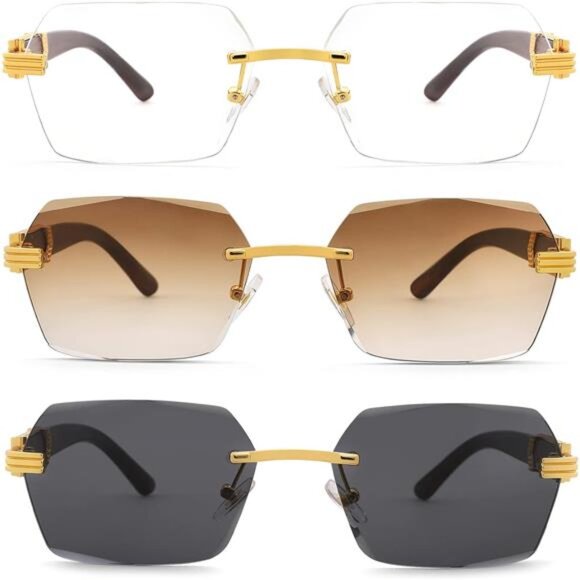 Rimless Sunglasses Men Women Y2K Retro Rectangle Frameless Square UV400 Shades - Picture 3 of 7